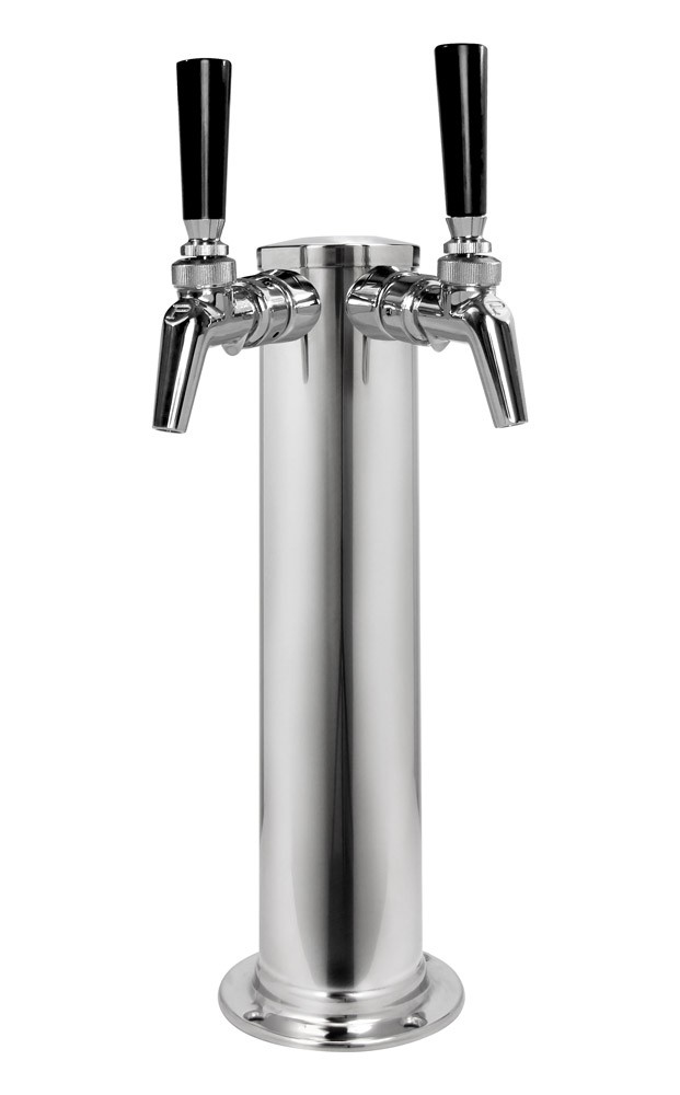 Kegco 14" Tall Polished Stainless Steel Tower - Perlick Dual Faucet Taps Keg