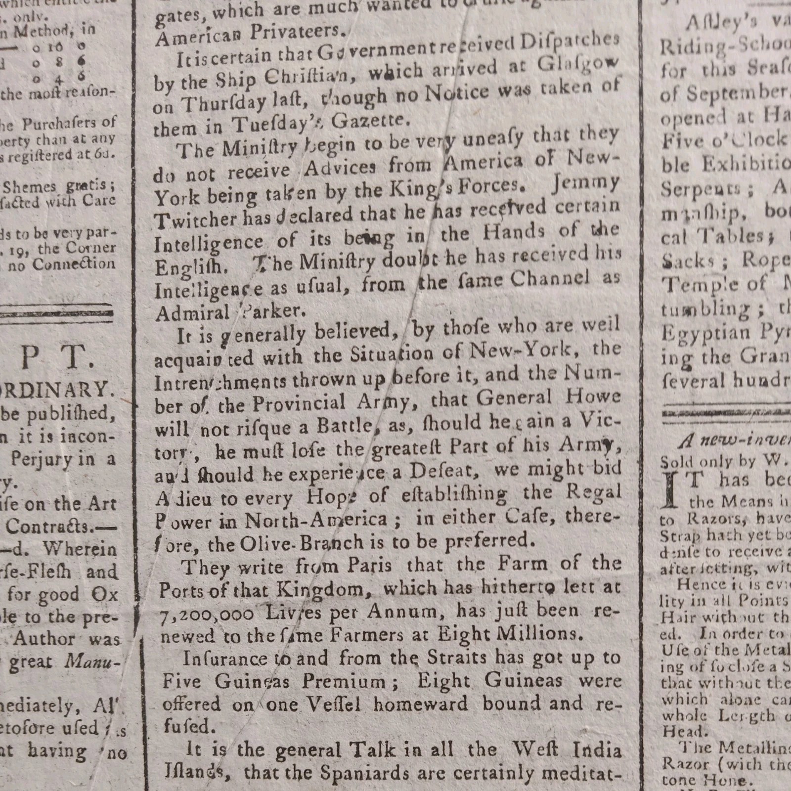 "DECLARATION OF INDEPENDENCE" Front Page Mentions - 1776 British Newspaper