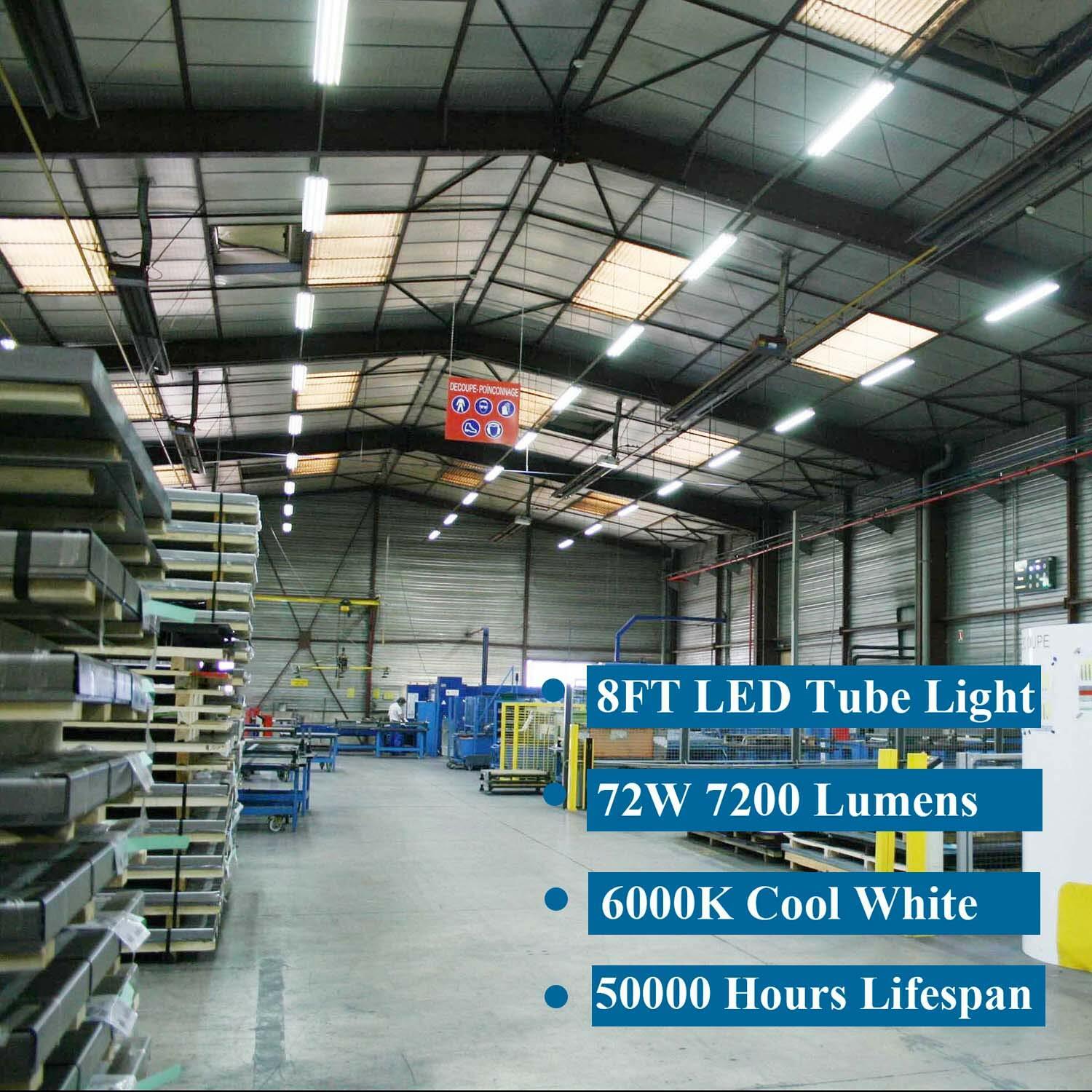 4P 8FT LED Shop Light Fixture, 6000K Linkable Tube Light T8 Integrated LED Bulb