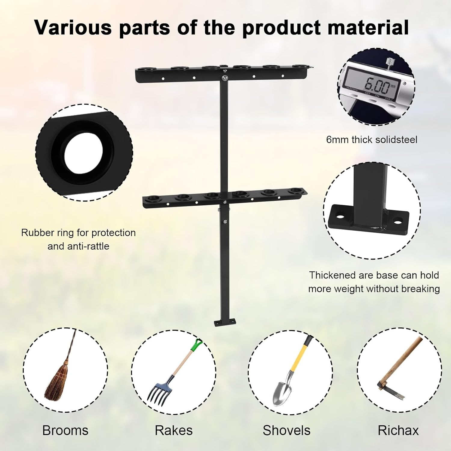 Soundforge Vertical Landscape Hand Tool Rack for Truck Trailers, Garage