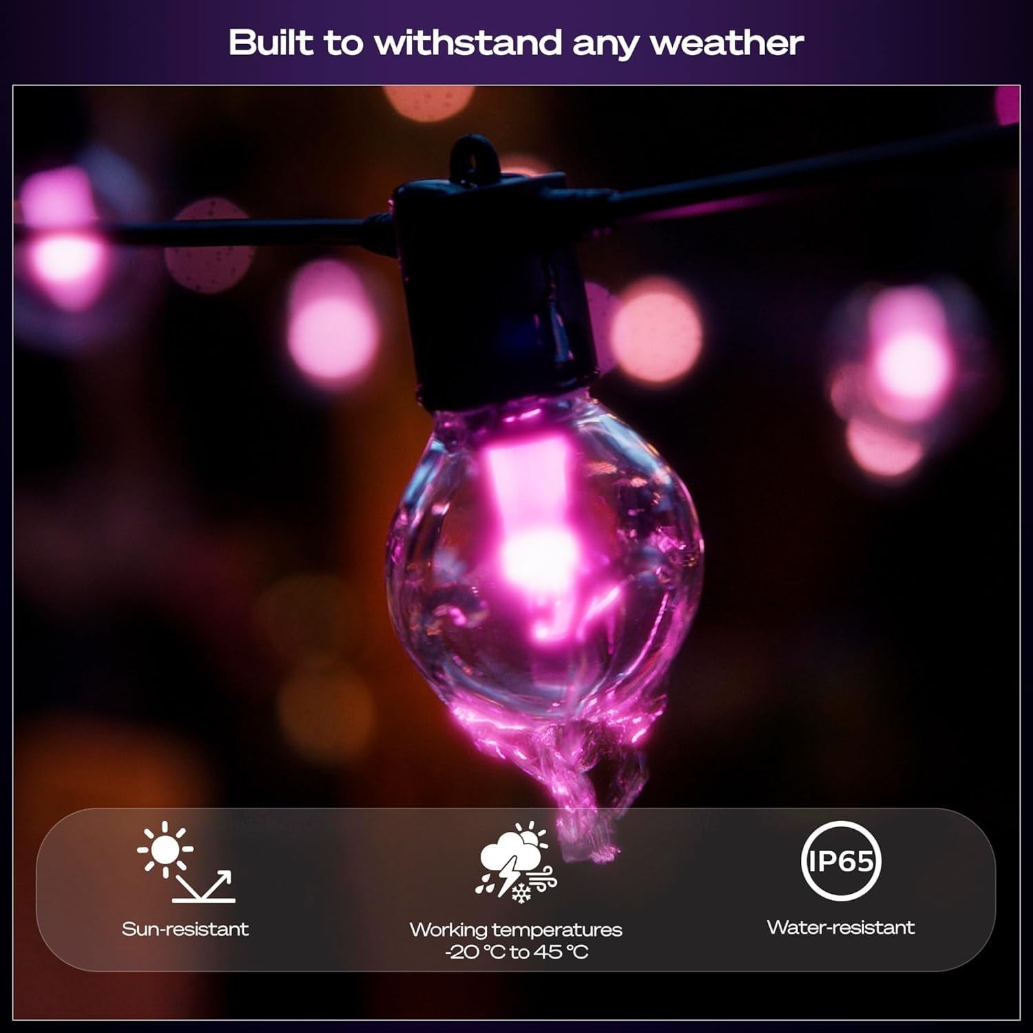 Philips Hue Festavia Globe Outdoor String Lights, Color 45ft,16 Bulbs,black