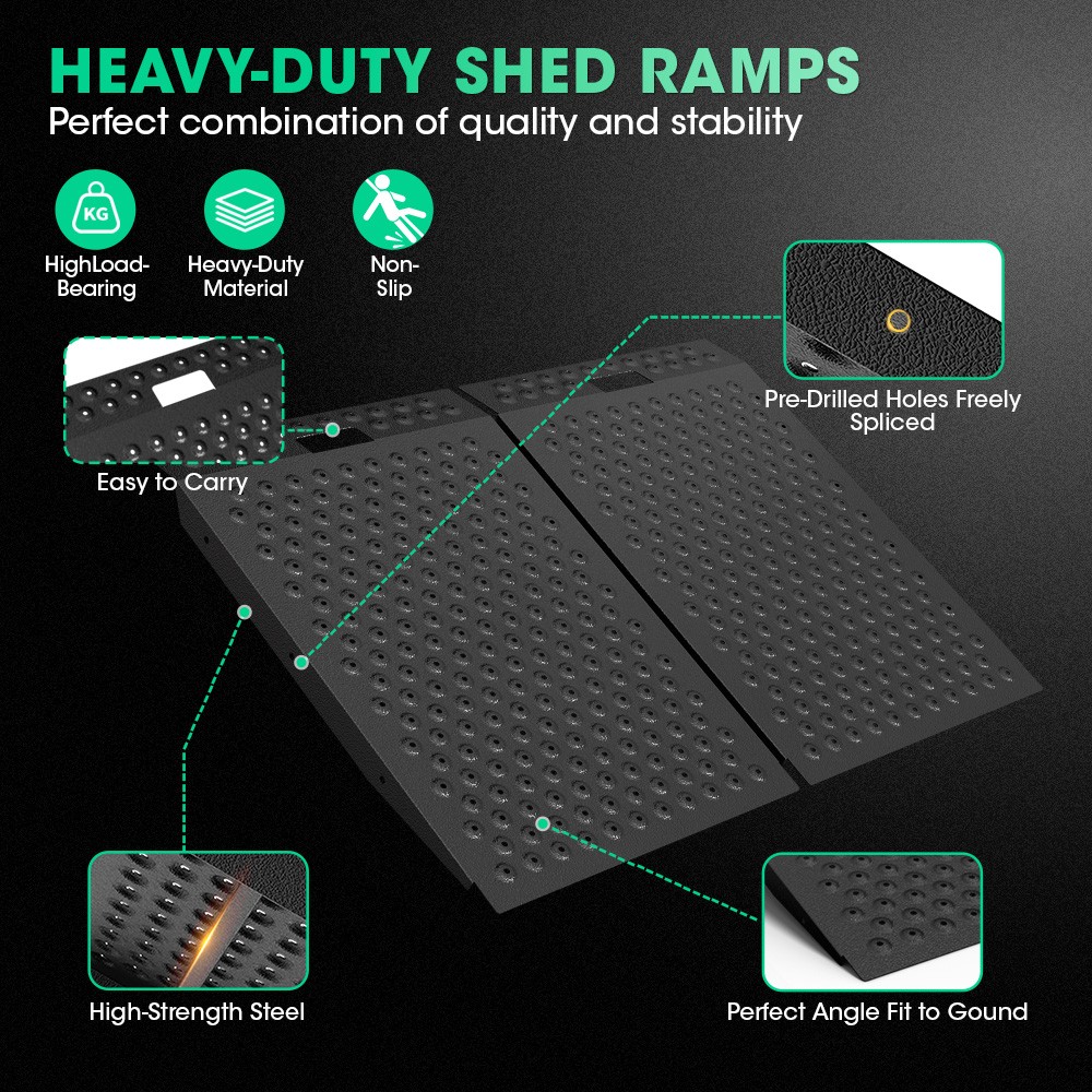 36" x 48" Shed Ramp for Riding Mower 1500LB Anti-Slip Punch Plate Ramp 2PC Alloy