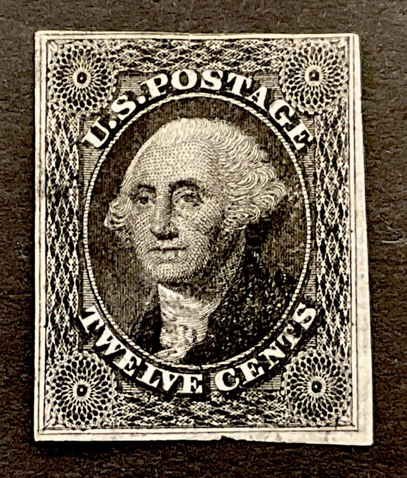 US Scott #17 12 Cents Washington Black V light Used Stamp 4 Margins 1851 $260