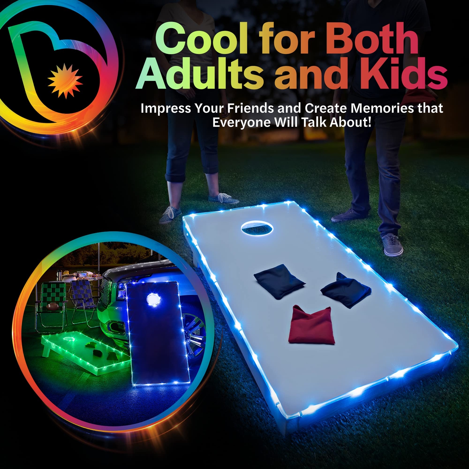 Brightz - TossBrightz Cornhole LED Light, Bean Bag Game Board Lighting Kit, Gold