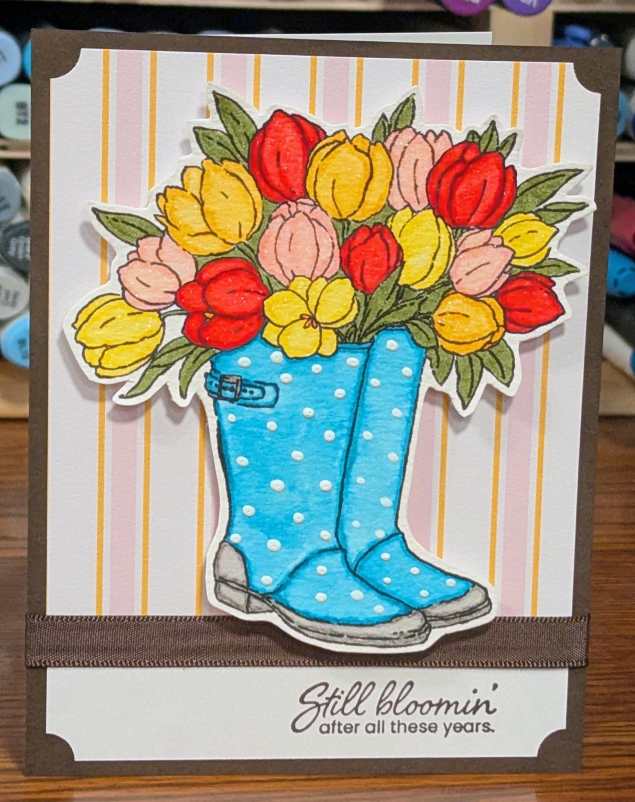 Tulips Rain Boots Mother's Day Birthday card kit Made With Some Stampin Up