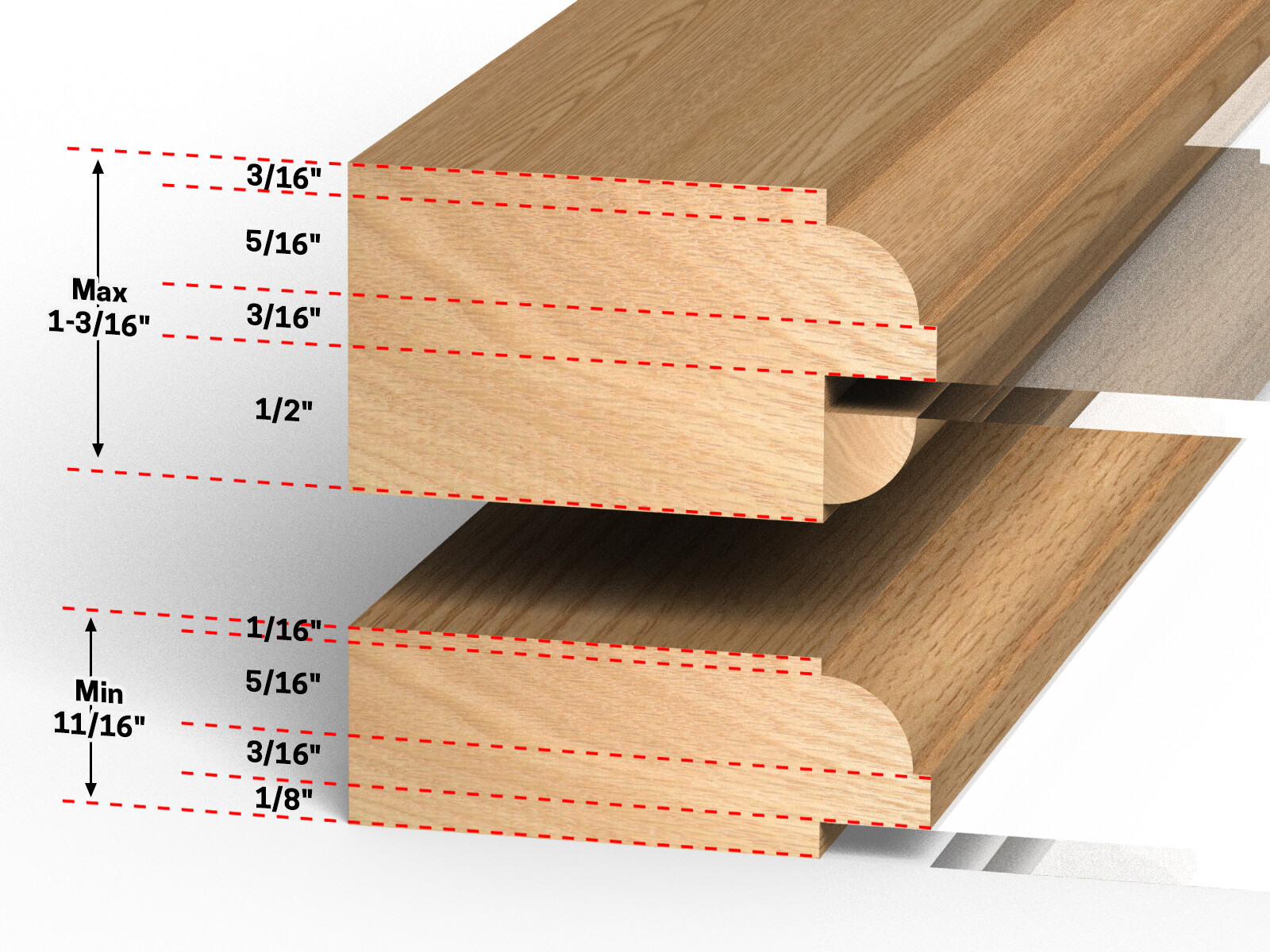 Round Over 3 Bit Glass Door Router Bit Set - 1/2" Shank - Yonico 12319