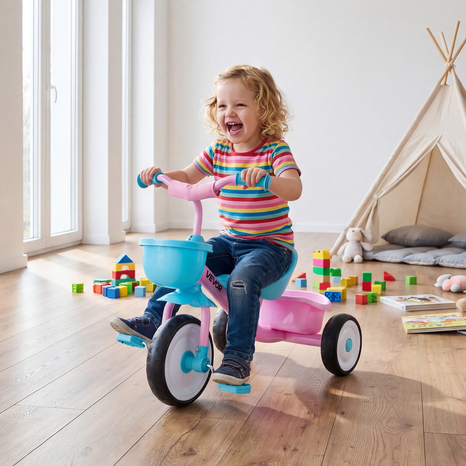 VEVOR Toddler Tricycle Kids Trike for 2-5 Year Old Girls/Boys Adjustable Seat