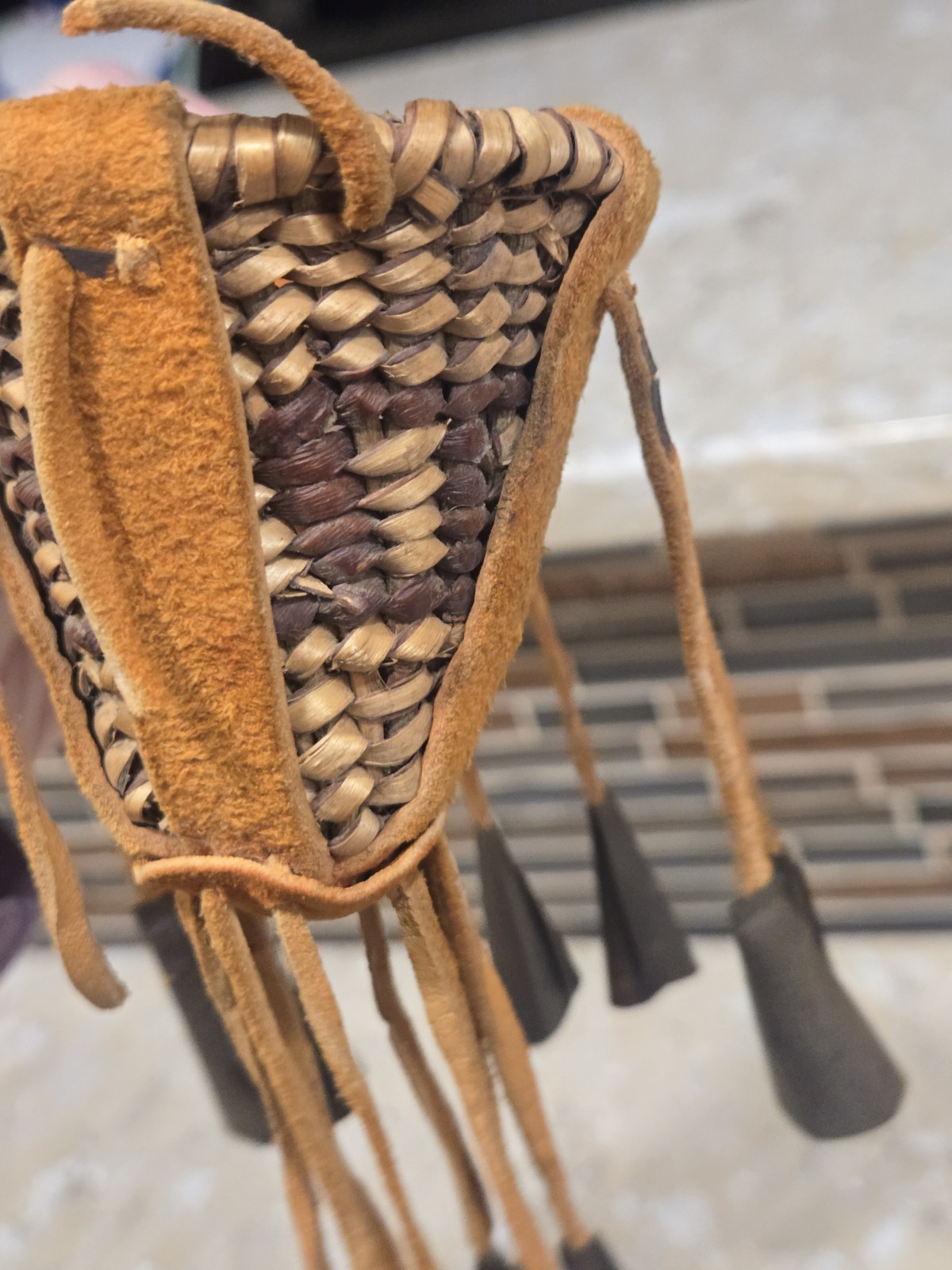 Vintage Miniature Native American Apache Burden Basket with Tipped Tassels