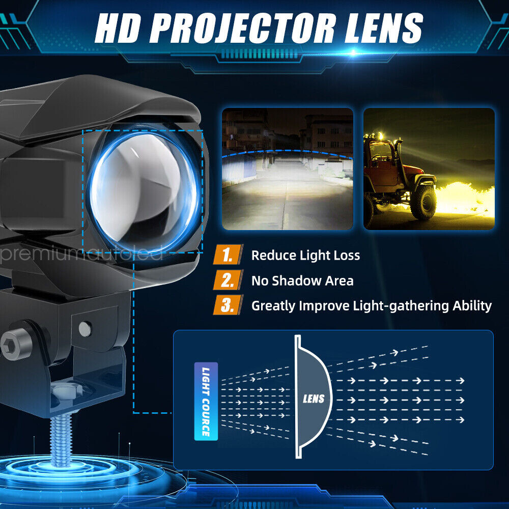 2Pc 3inch LED Spot Work Light Fog Lamp Driving Headlight Yellow White Motorcycle