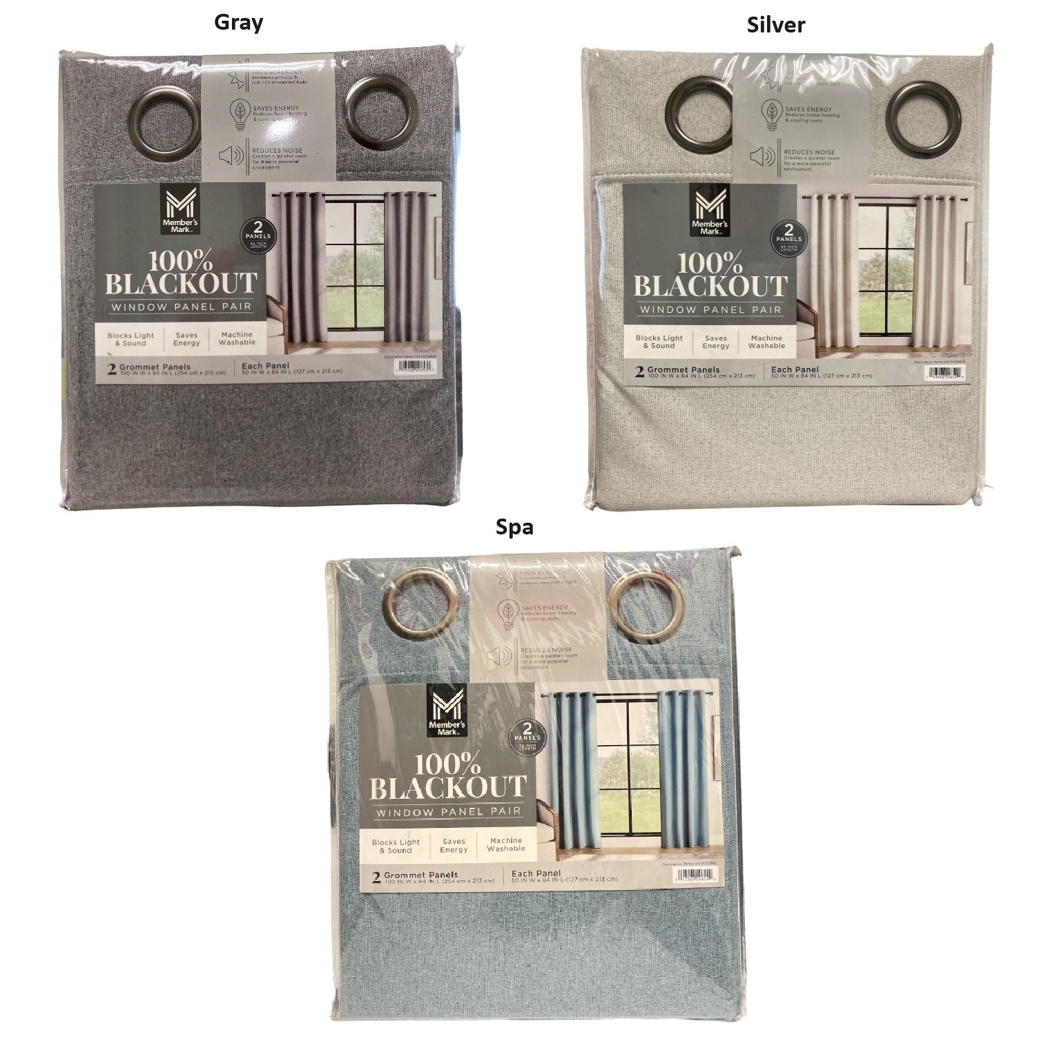 Member's Mark 100% Blackout Grommet Window Panel, 50"x84", 2pk