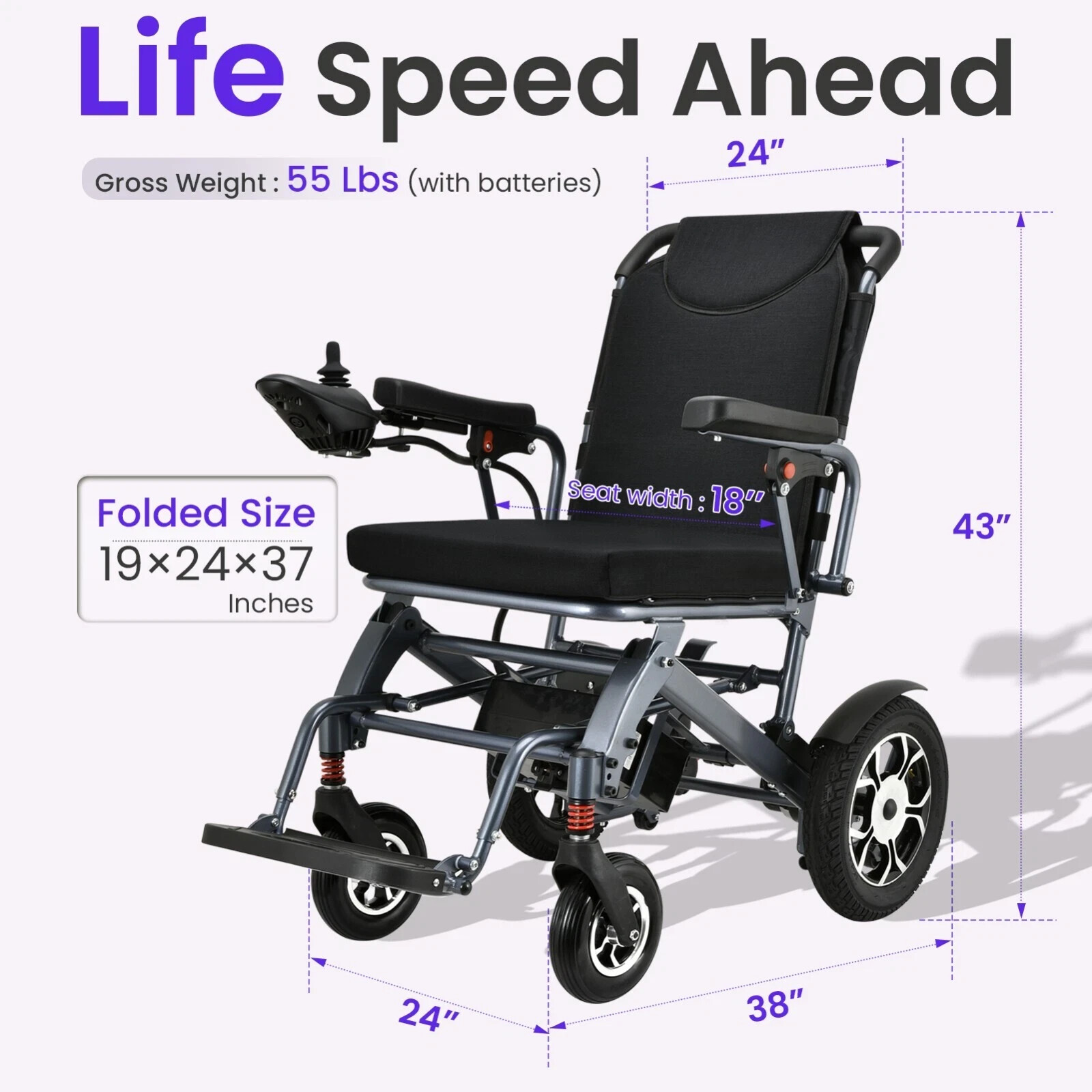 Lightweight Foldable Electric Wheelchair for Adults, Motorized Power Wheelchair