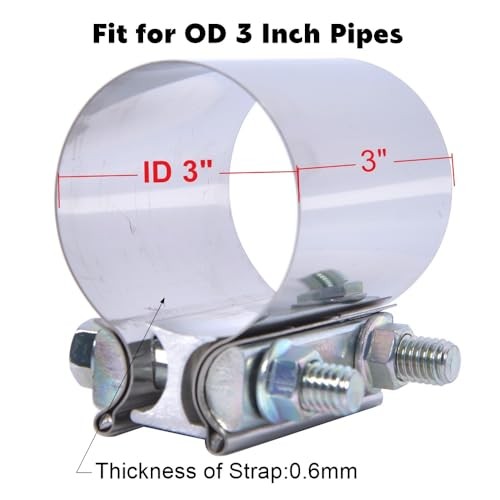 3 inch Exhaust Lap Joint Butt Clamp, Stainless Steel 3" Muffler Band 3 Inch