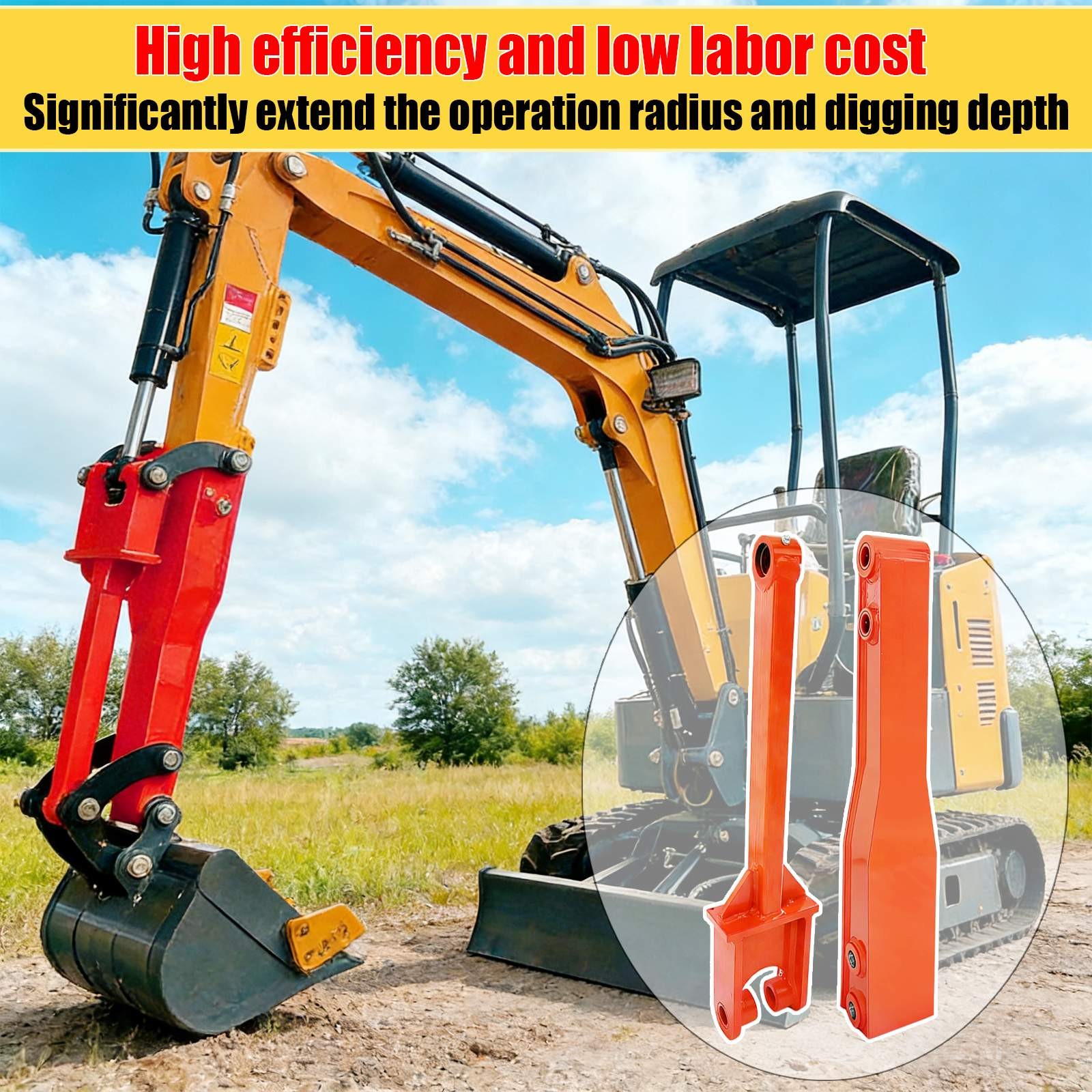 28in，Excavator Arm Extension Kit for 0.8Tons-2tons Mini Excavator