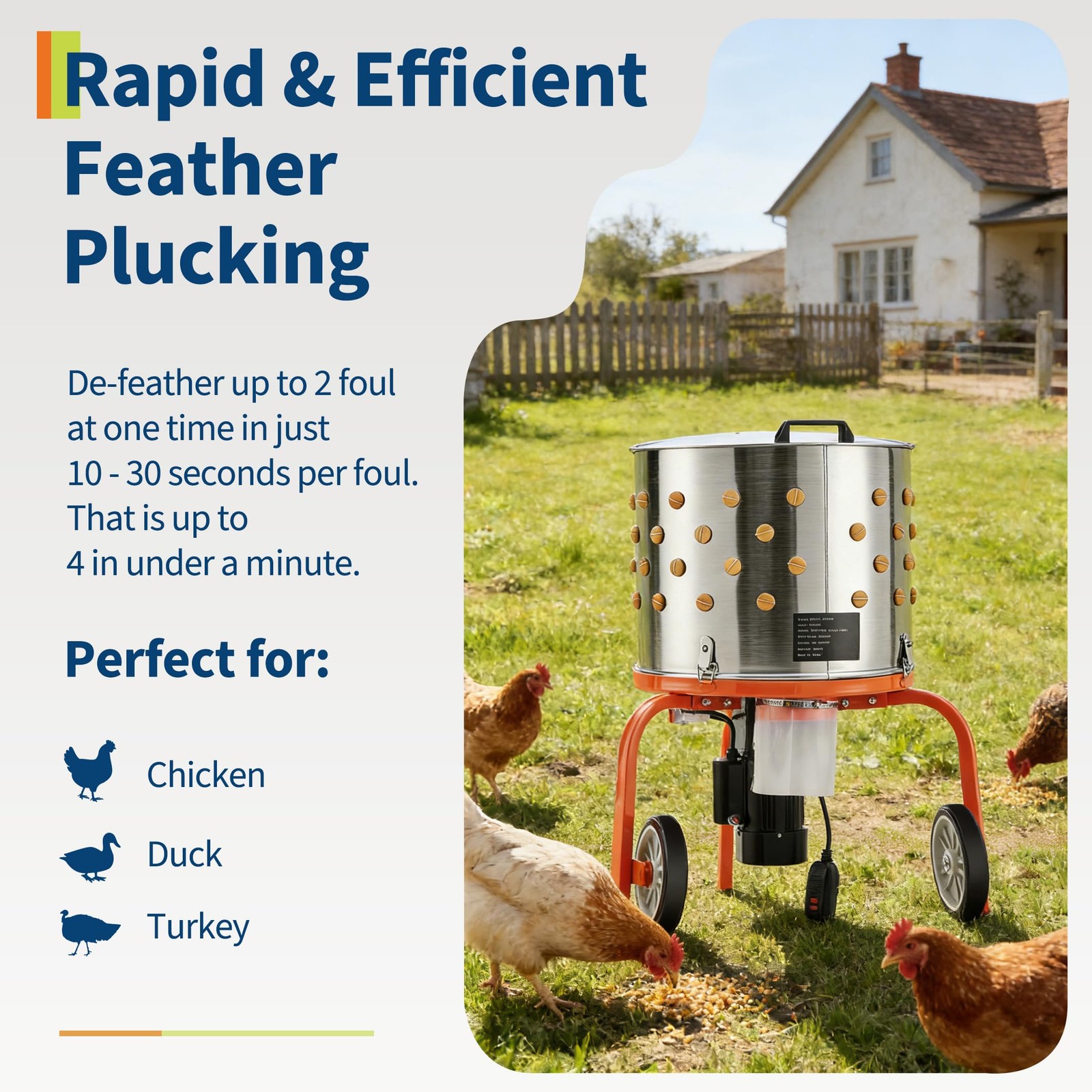 20" Chicken Plucker Machine Poultry Plucker SS Drum, 3500RPM Motor ,108 Fingers