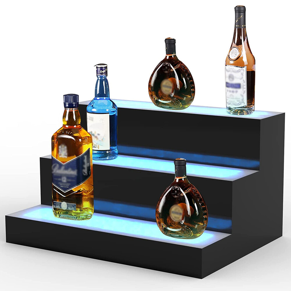 MESAlLUP 16 Inch 3 Tier LED Lighted Liquor Bottle Display Shelf Lighting Bar