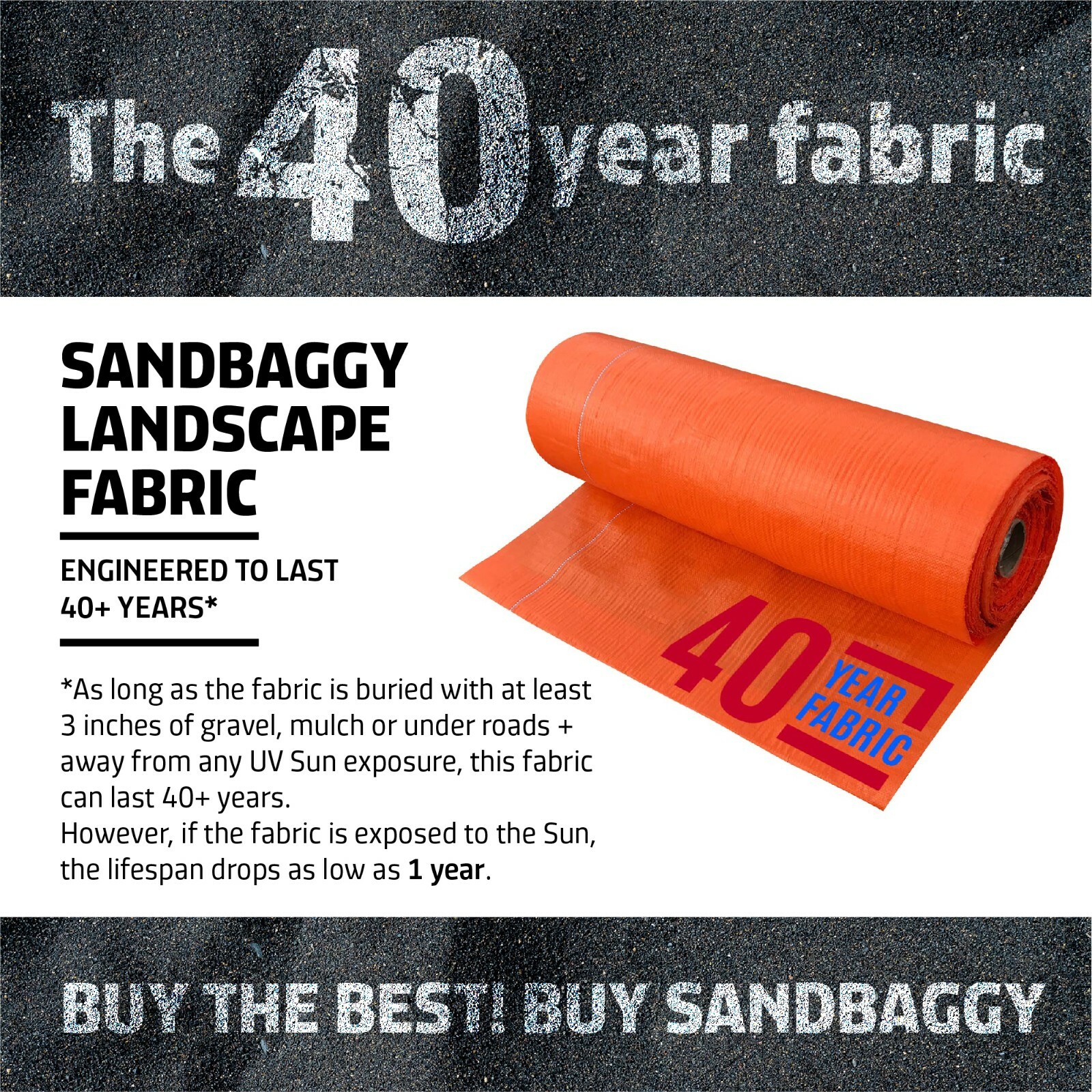 40 Year - Landscape Fabric - Orange Ground Cover Weed Barrier Control