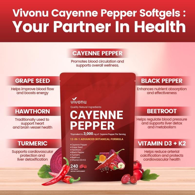 Cayenne Pepper Softgels Supplement, Supports Leg VeinHeart and Blood Vessel