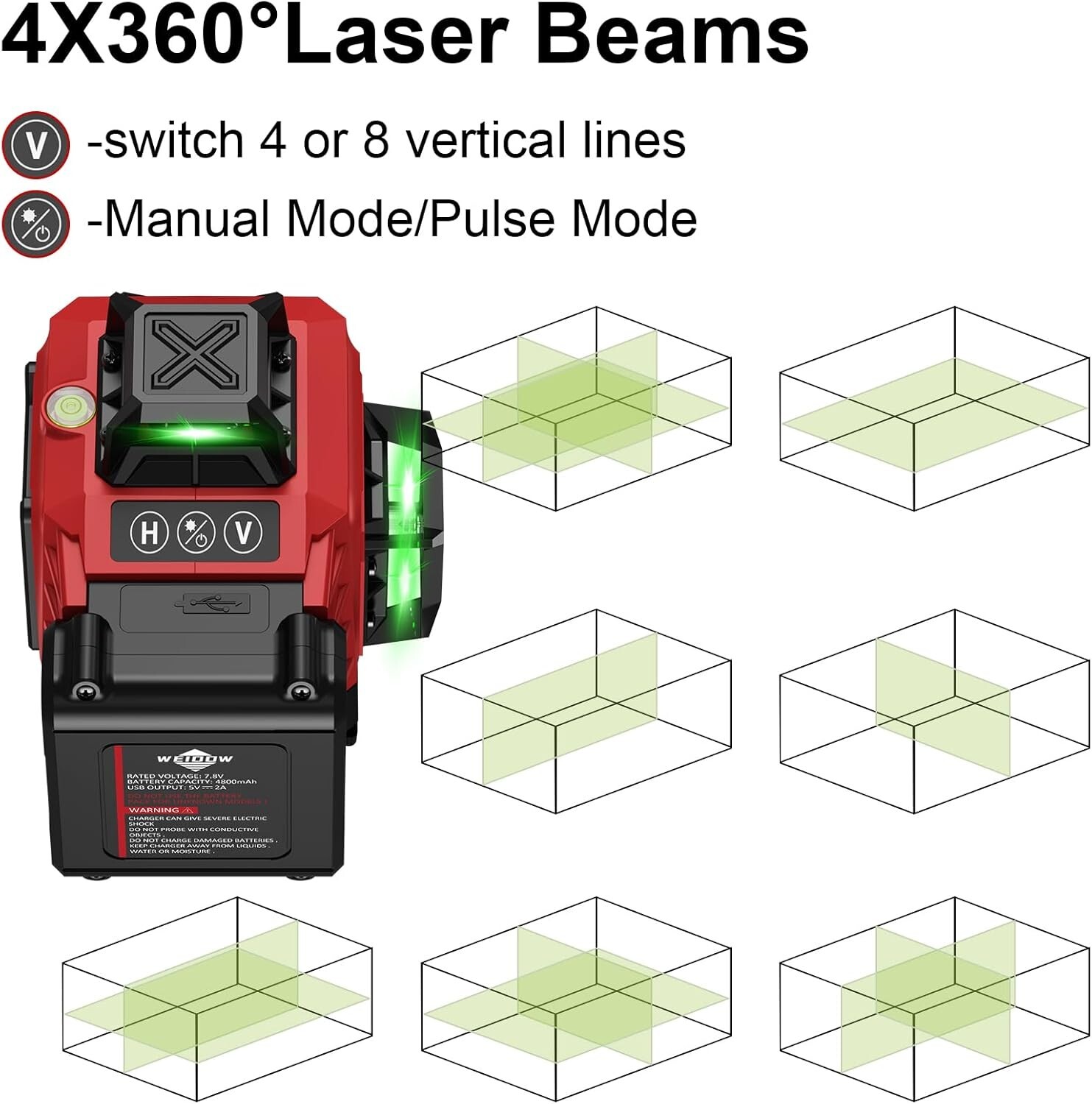 Laser Level Self Leveling with Tripod 4x360° Cross Line Laser for Construction