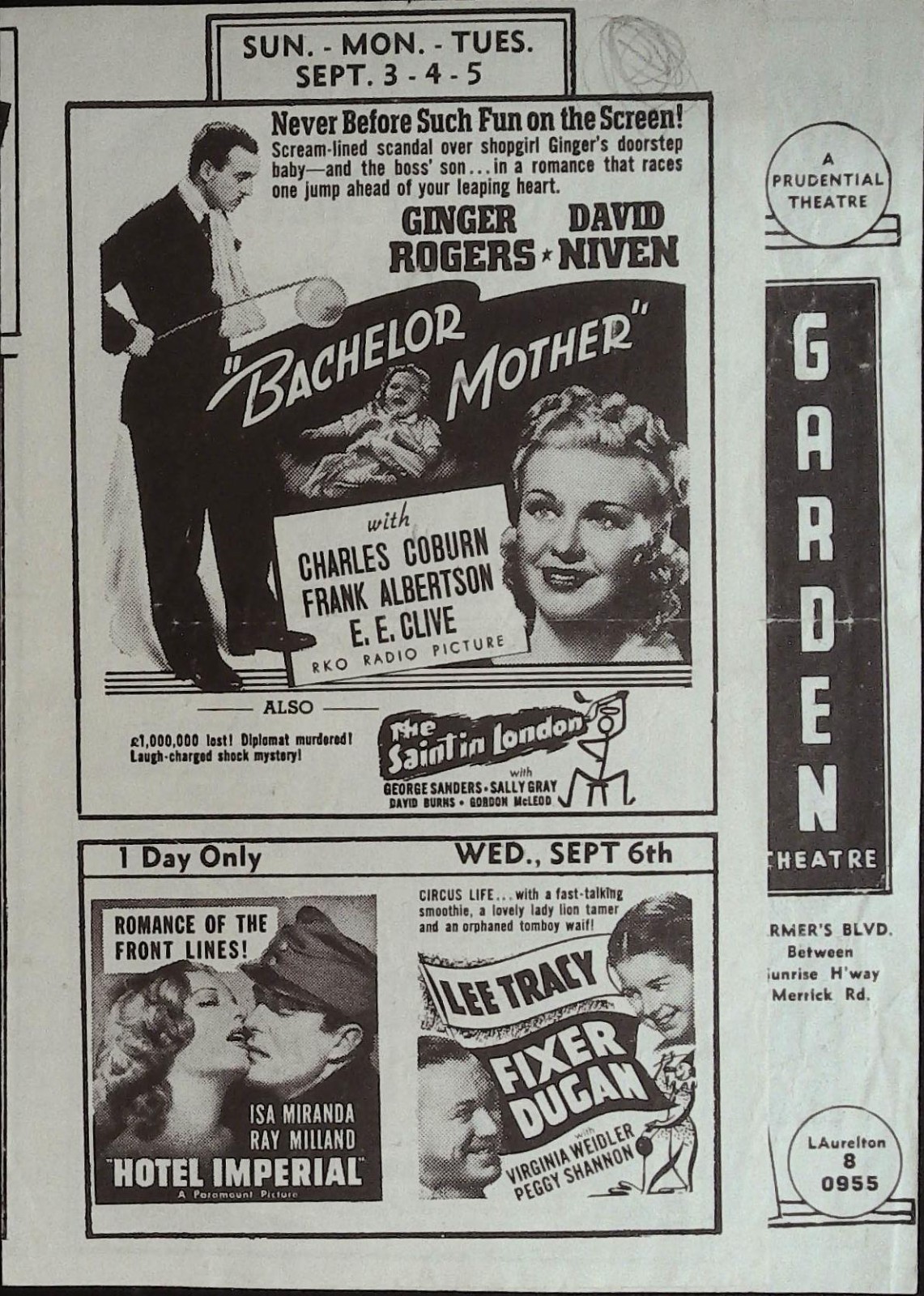 Bachelor Mother Local Theater Herald 1939 Ginger Rogers!