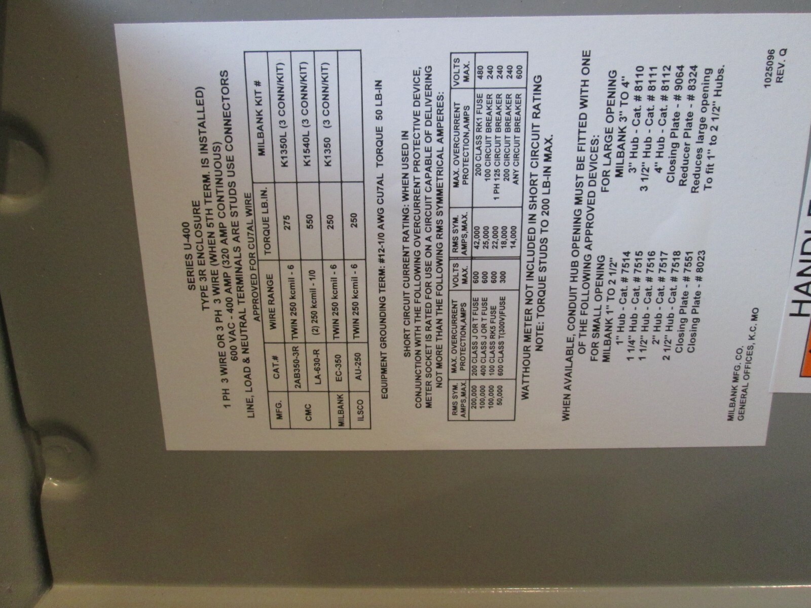 MILBANK meter socket 320 amp - Single Phase - 5T BYPS (U4362-R-K3-K2-BLG-AEPU)