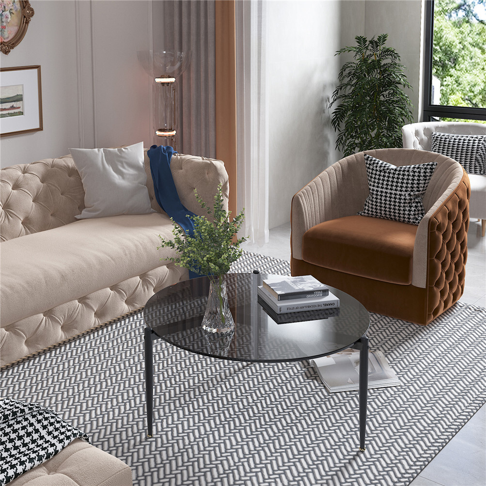 2 Size Modern Art Glass Top Coffee Table Round End Table Sofa Side Accent Tables