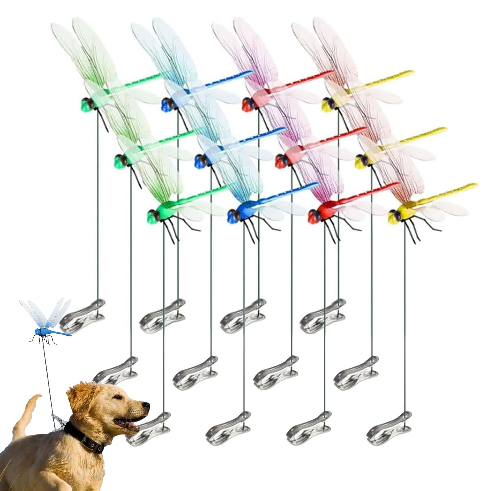 4* Fake Dragonfly Clips Clip on Dragonfly for Outdoors 3D Dragonfly Garden Decor