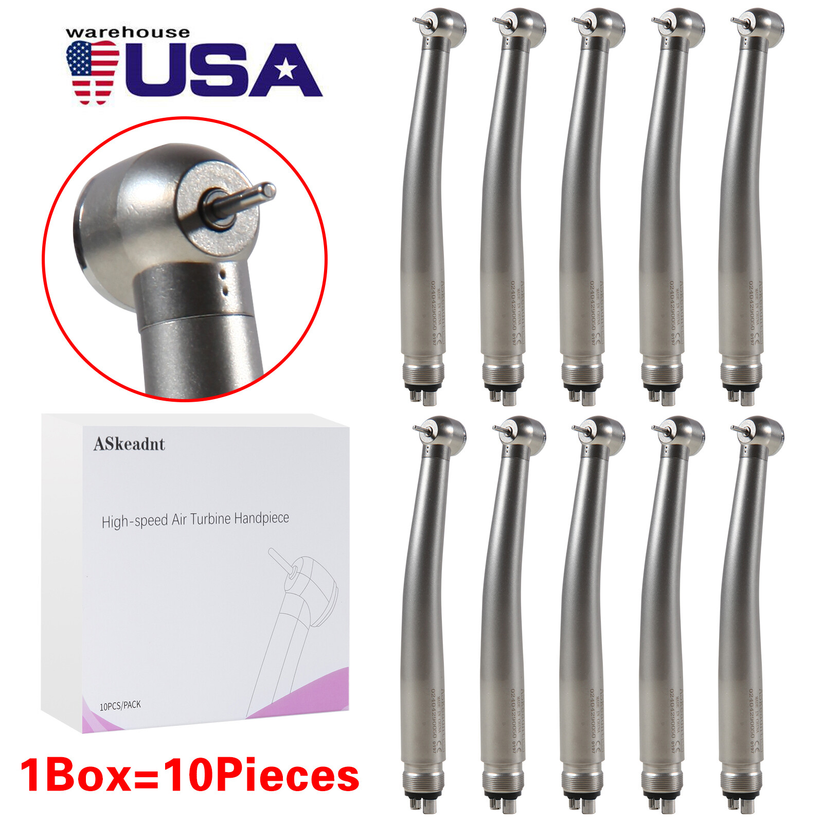 10 PCS Dental High Speed Handpiece Push Button Turbine 4 Hole NSK Pana Max Style