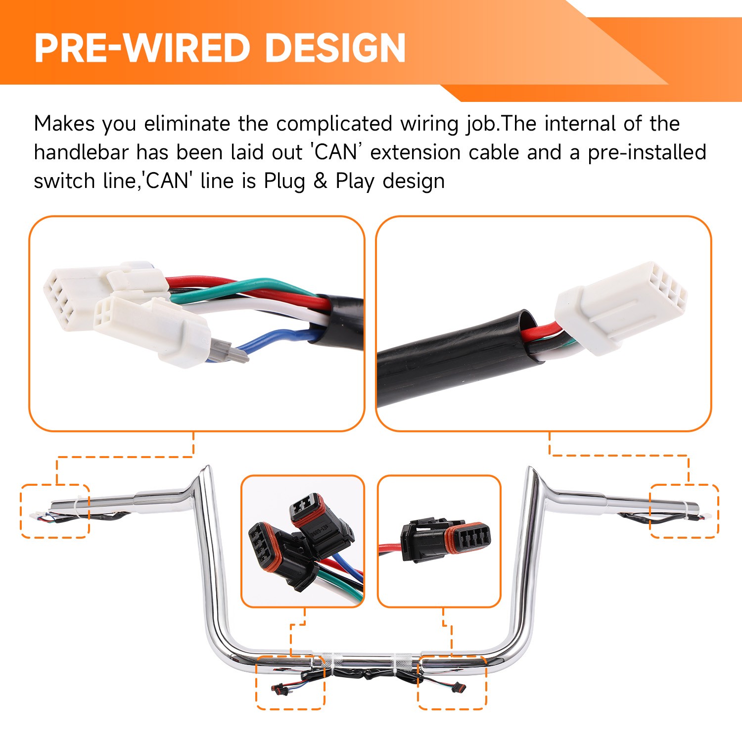 Pre-Wired 10" 12" 14" Meathook Bar Handlebar For Harley Electra Street Glide 14+