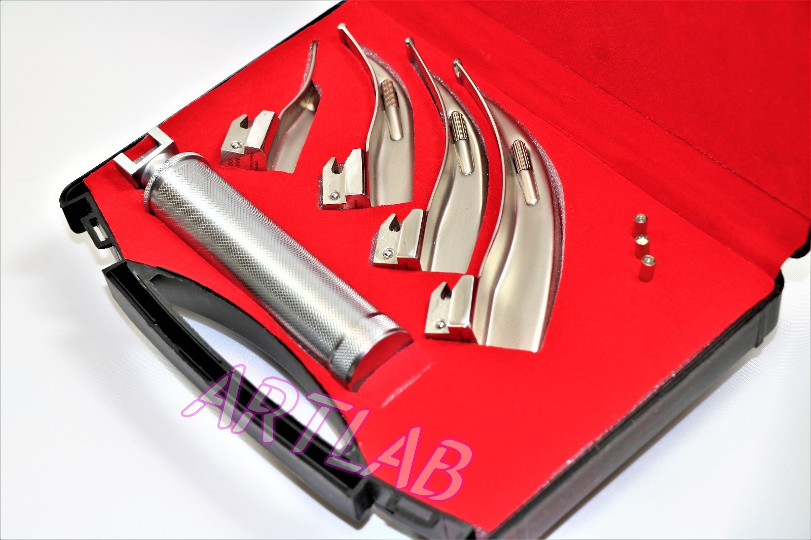 PREMIUM LARYNGOSCOPE SET OF 4 INTUBATION BLADES + MEDIUM HANDLE CYNAMED