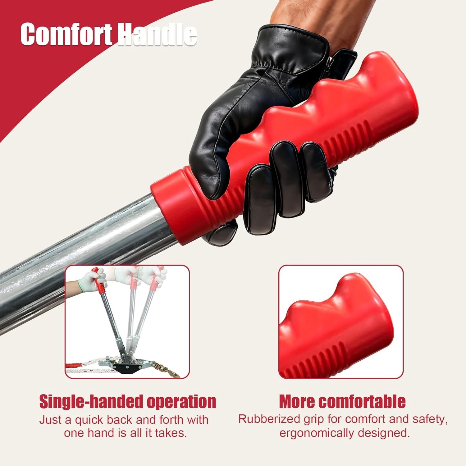 Rope Puller 1-1/2 Ton 3300 lbs Capacity with 20' of 0.6" Diameter Rope 2 Hook Co