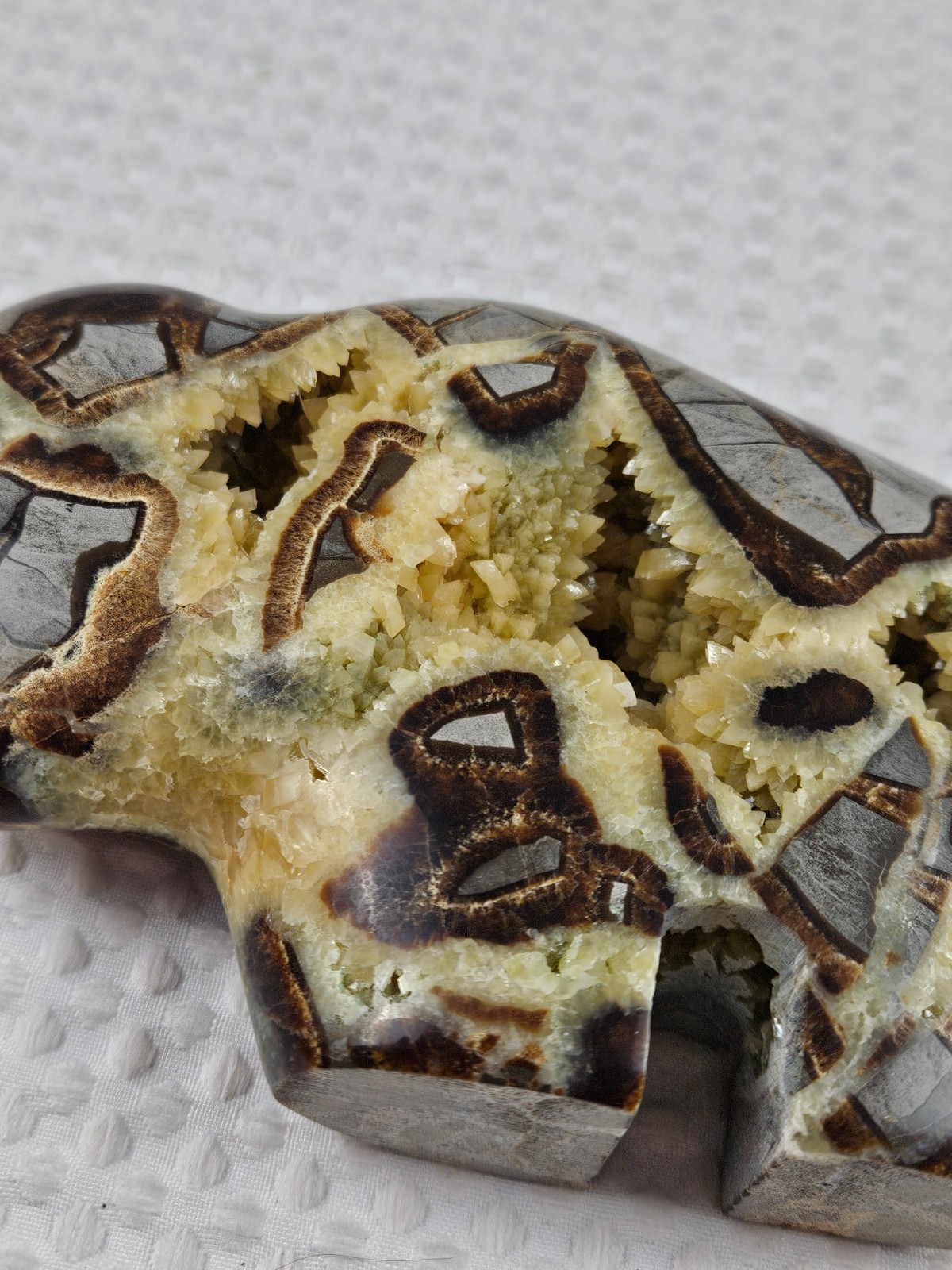 Septarian Nodule Geode Buffalo Bison Carved Natural Stone Crystal Zuni Decor 6"