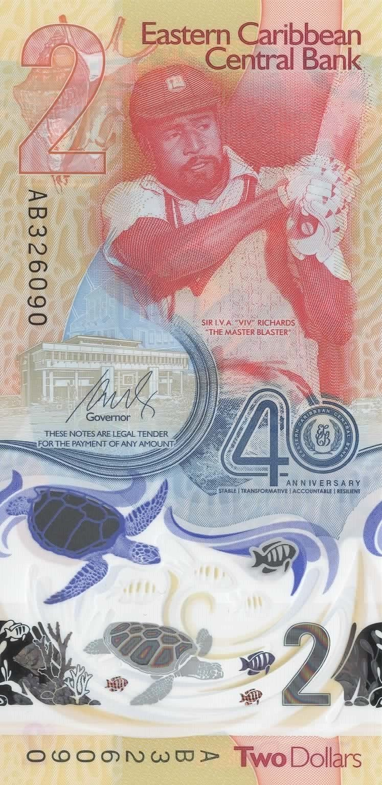 East Caribbean States 2 Dollars Banknote, 2023, P-61, UNC, Commemorative Polymer