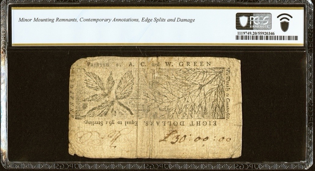 1770 MARYLAND, American Revolution Colonial Currency Bank Note MD-59, PCGS VF20