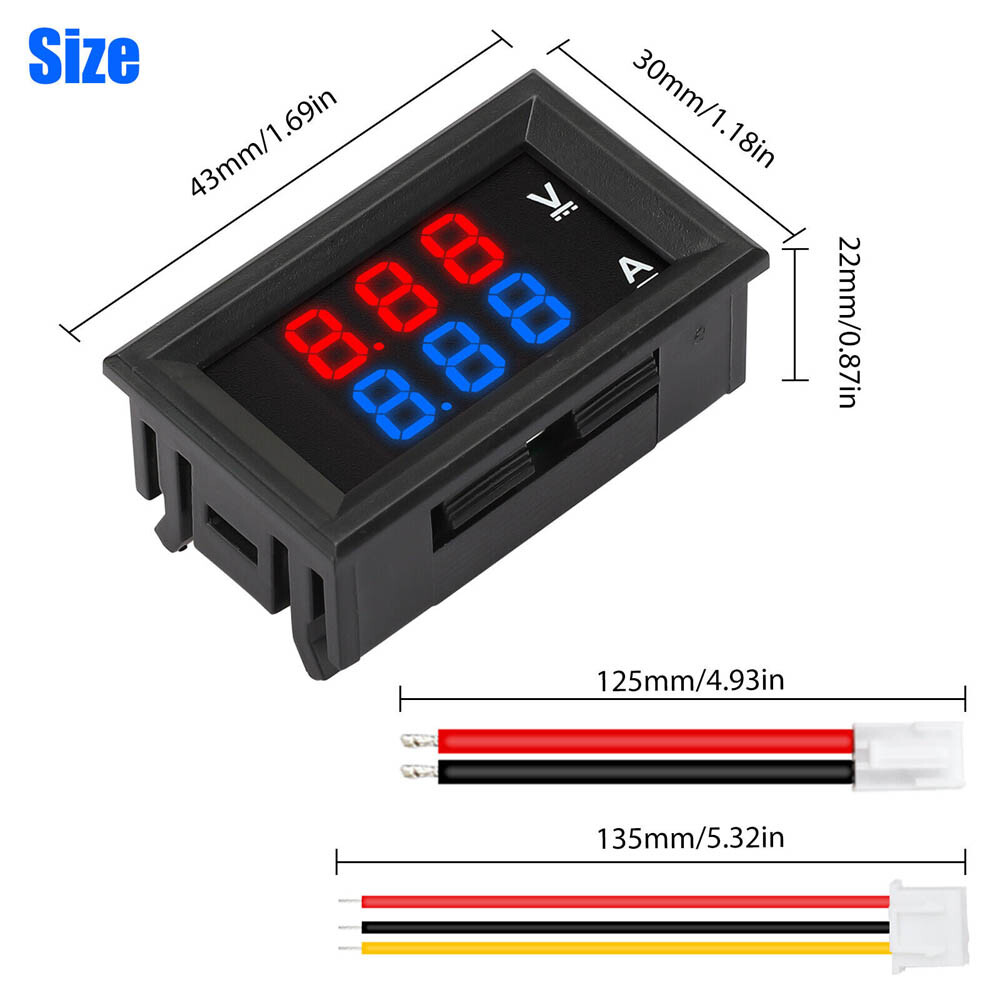 5pcs LED Digital Voltmeter Ammeter Dual Volt Amp Meter Voltage Gauge DC 100V 10A