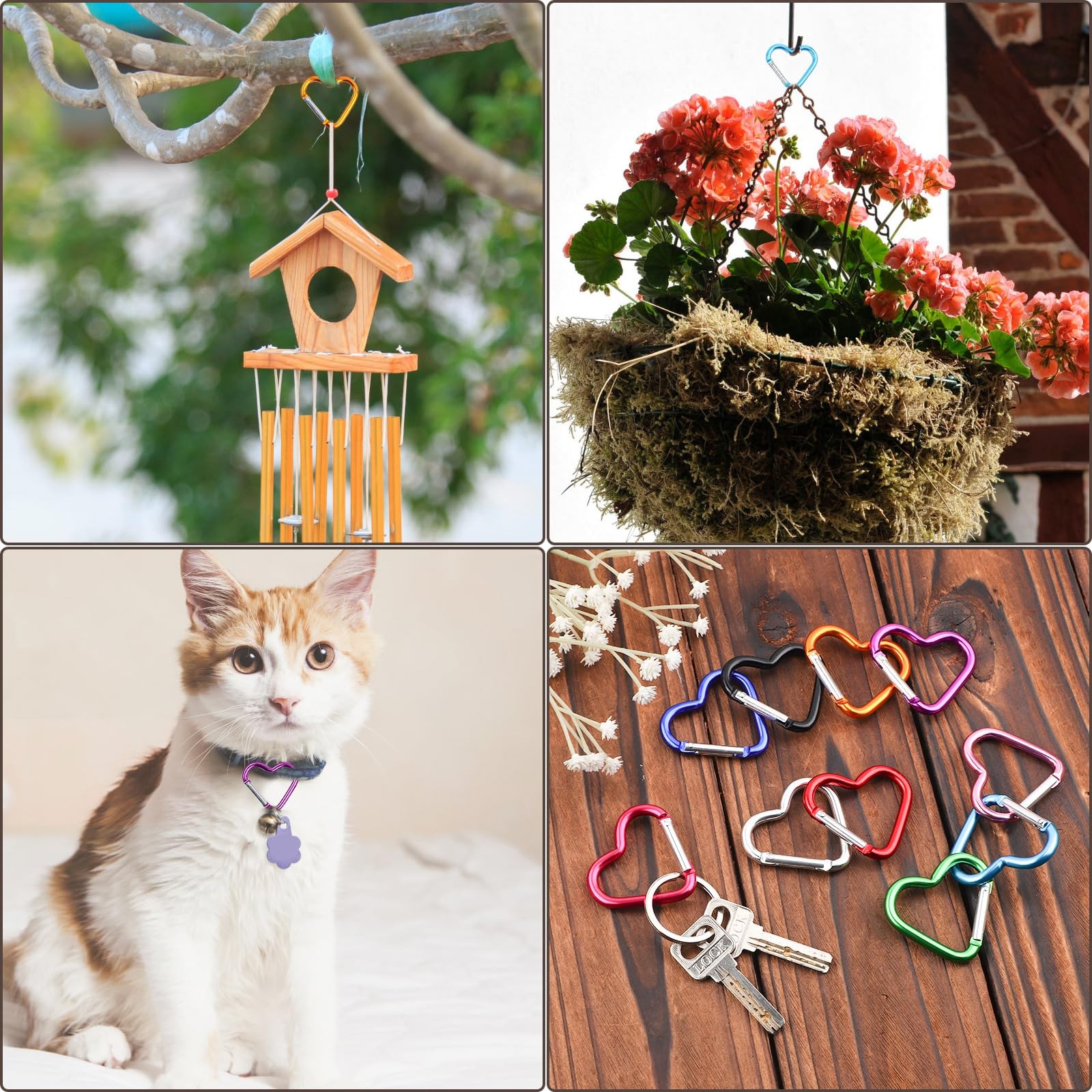 10pcs Heart Shaped Carabiner, Aluminium Alloy Cute Carabiner Clip Snap Hook K...