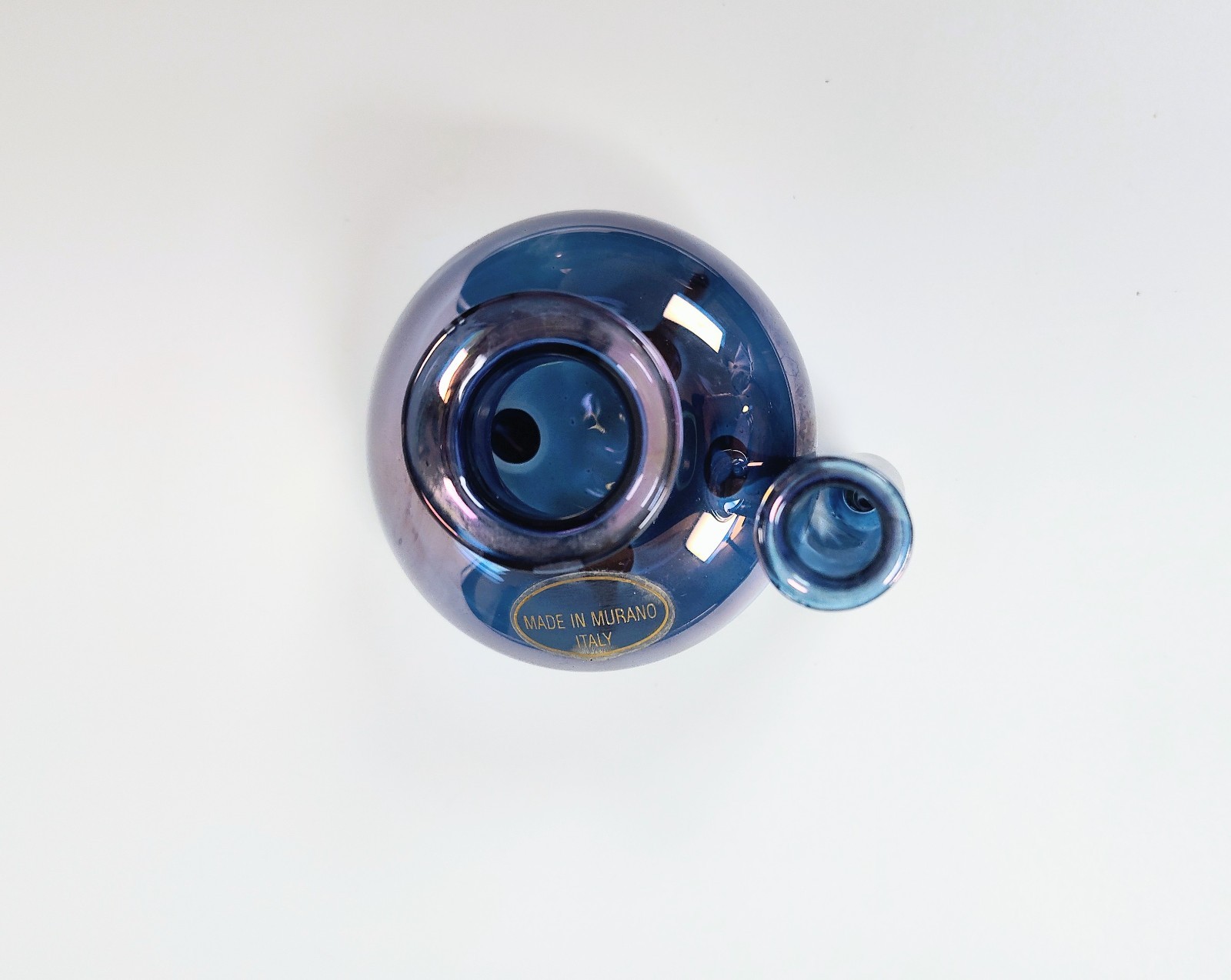 Rare 1960's Murano Glass Inkwell & Dip Pen Set – Cobalt Iridescent Signed Italy