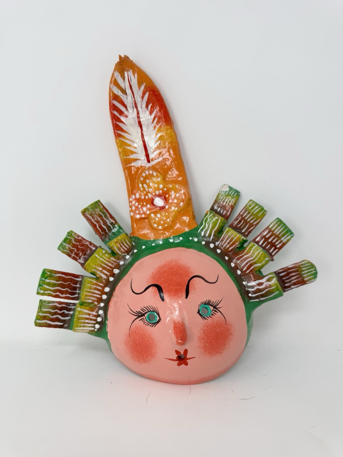 Vtg. Mexican Folk Art Coconut Wall Hanging Mask Decor (B-689)