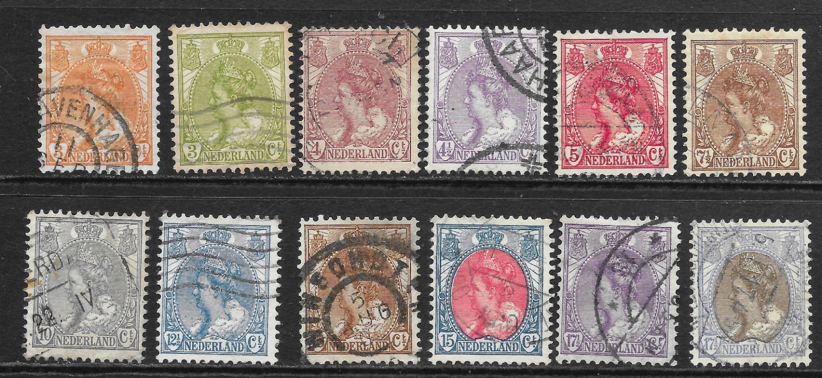 Netherlands 1899 - Queen Wilhelmina (fur collar) definitive stamps - used