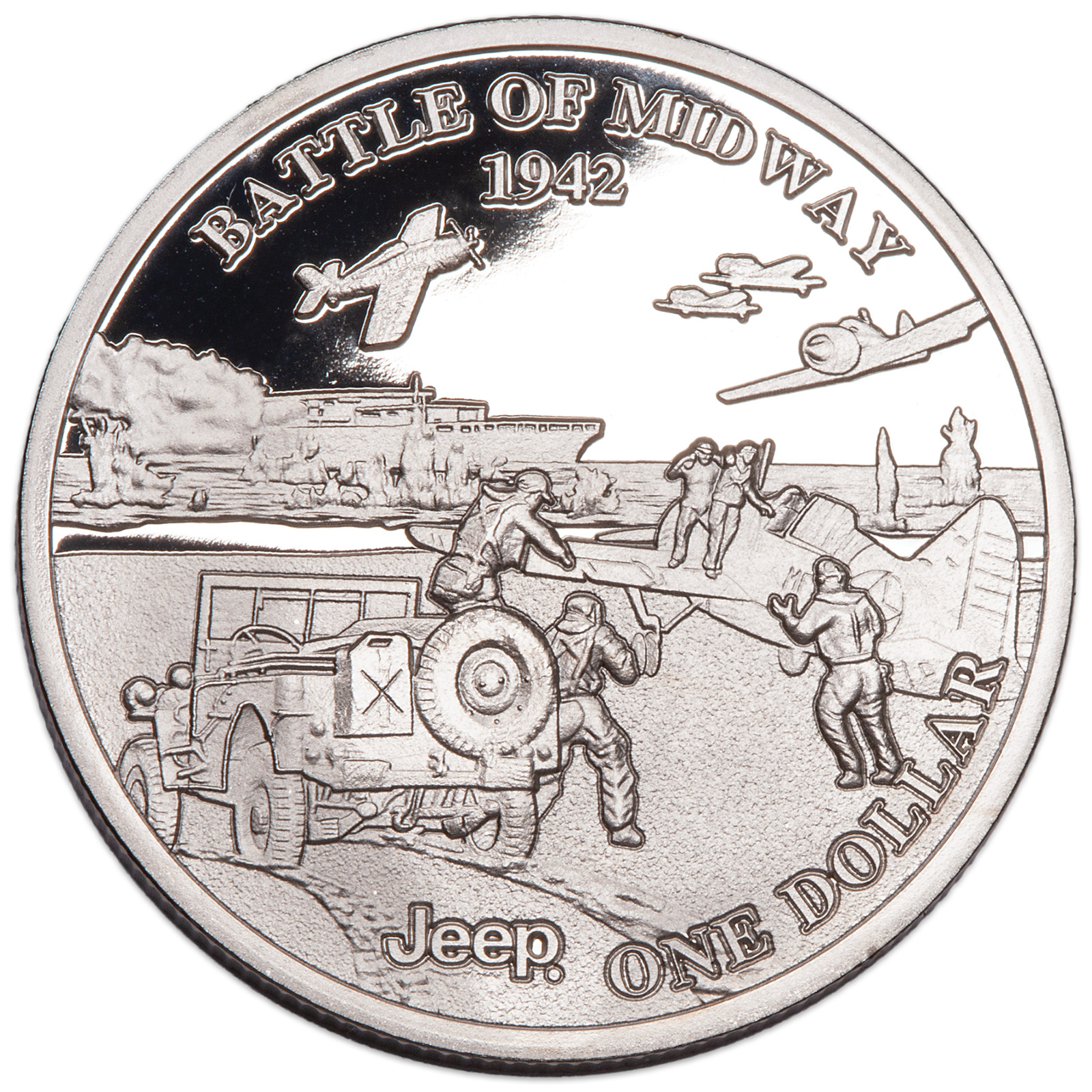 2025 Liberia Jeep Battles of World War II Battle of Midway Prooflike $1 Coin