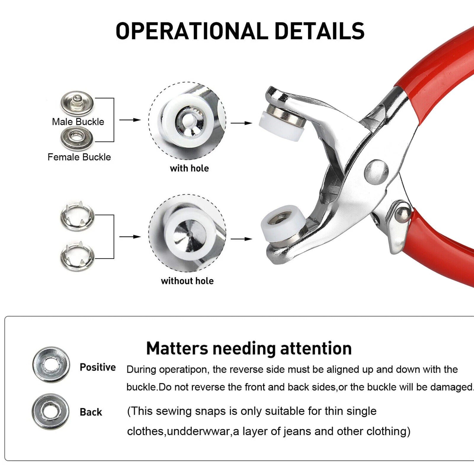 100 Pcs 9.5mm Snap Fasteners Kit with Pliers for Fabric Crafting & Clothes