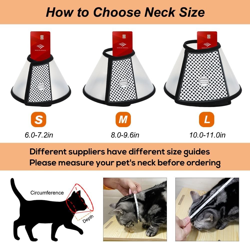 Vivifying Cat Cone, Adjustable M（Neck: 7.2-9.0 in）, Black