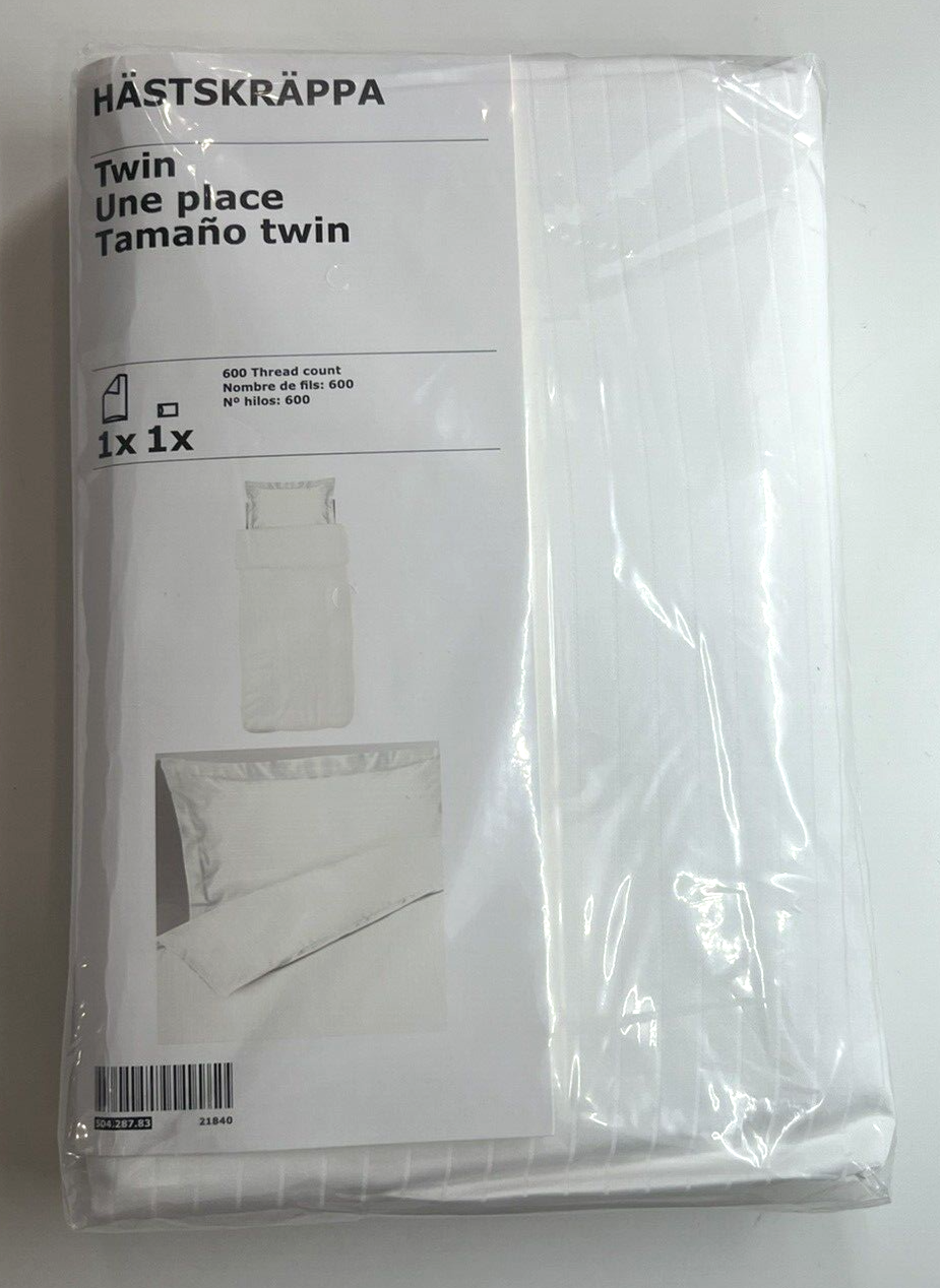 New Ikea Hastskrappa Twin Duvet cover and pillowcase, white 600 Thread count