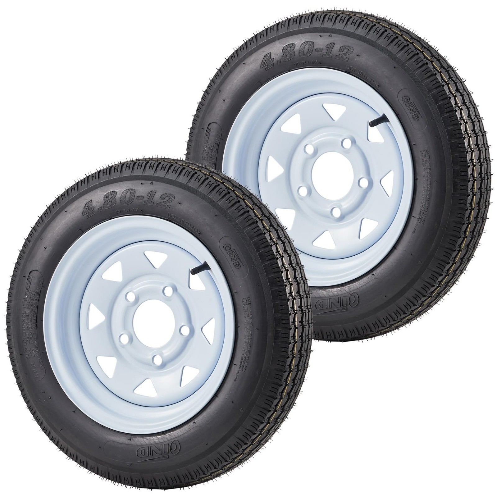 2-Pack 4.80x12 Trailer Tires & Wheels 5-Lug on 4.5" Bolt Pattern 12" Rim 4.80-12