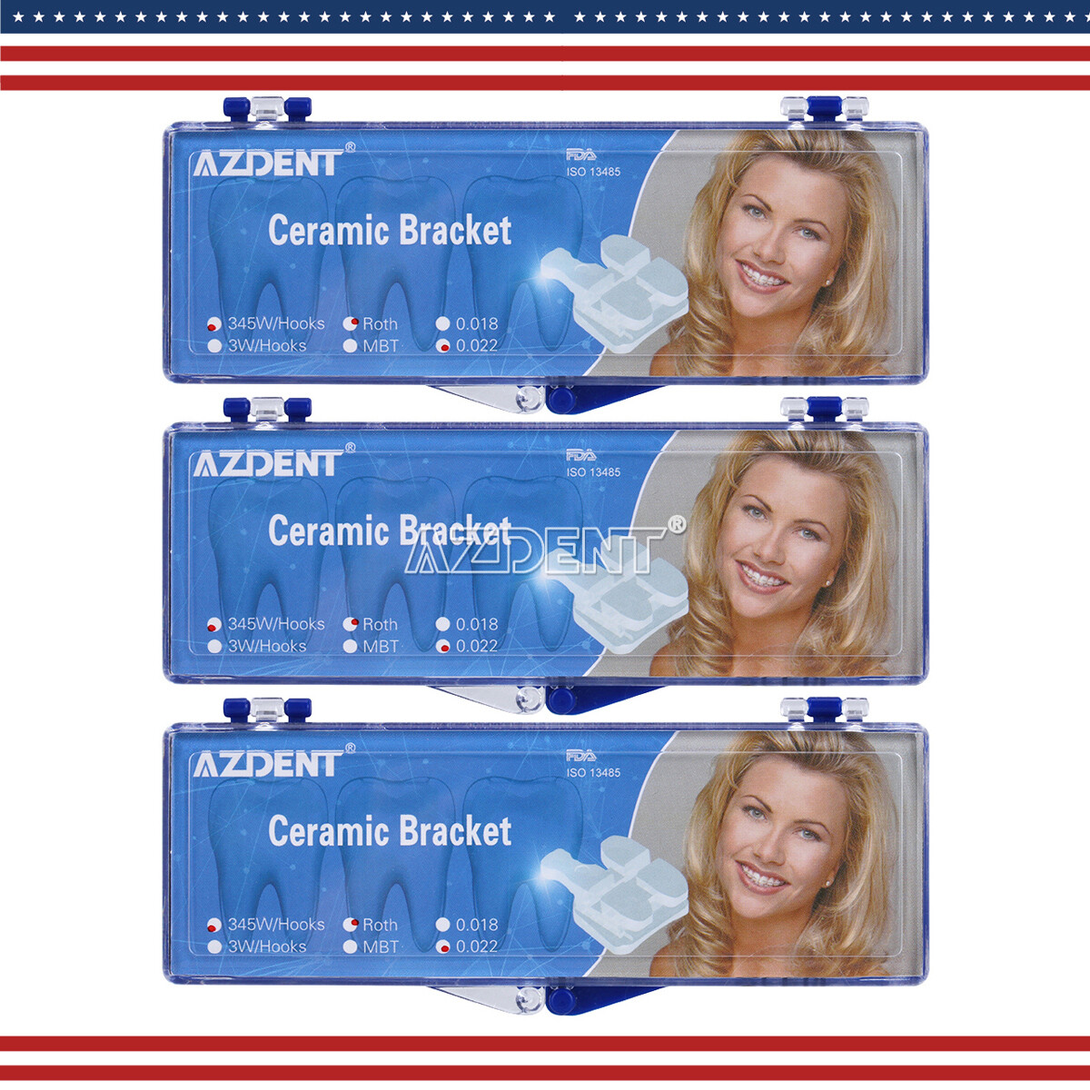 AZDENT Dental Orthodontic Clear Ceramic Brackets Braces Roth.022 Hooks 3 4 5