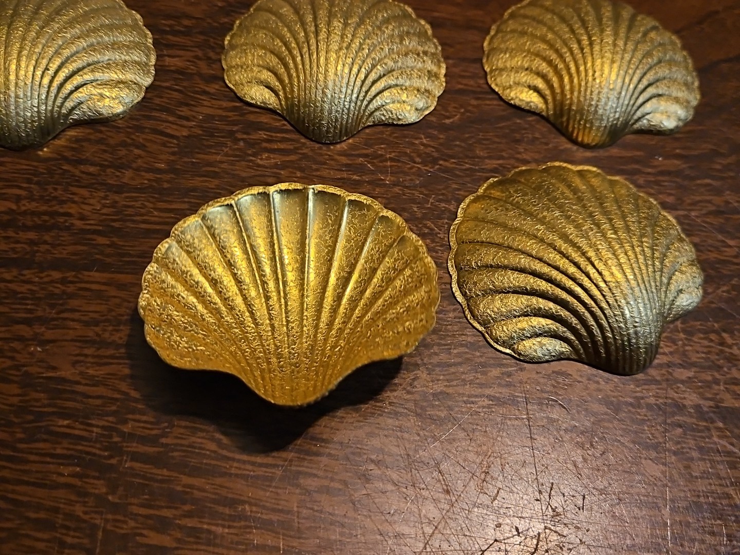 Lot Of 5 Fancy Sea Shells France Vintage 60s Brass Stampings Findings Jewelry