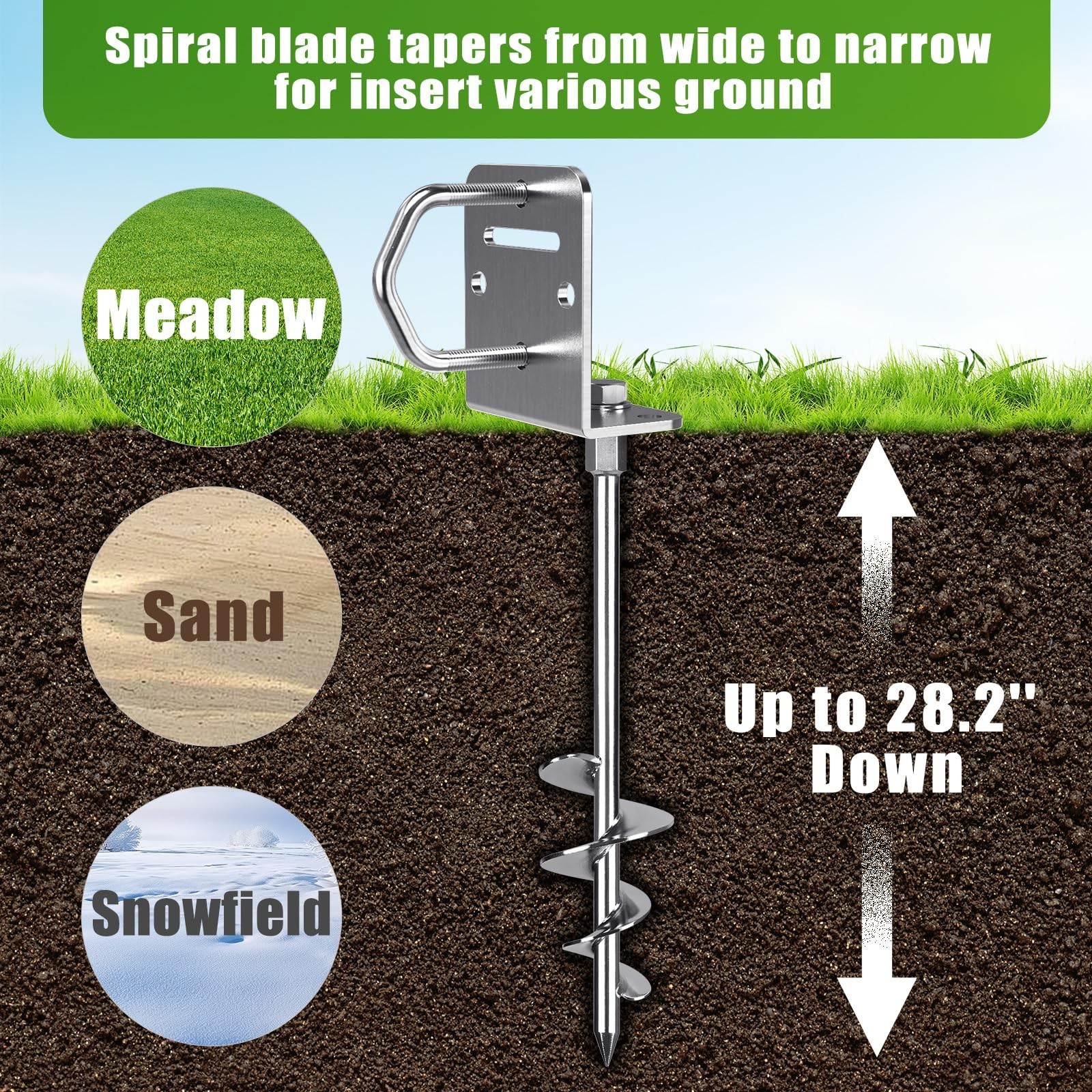 4 Pack 30" Ground Anchors Screw in Mobile Home Anchors Kits 2.8" Wide Tapered...