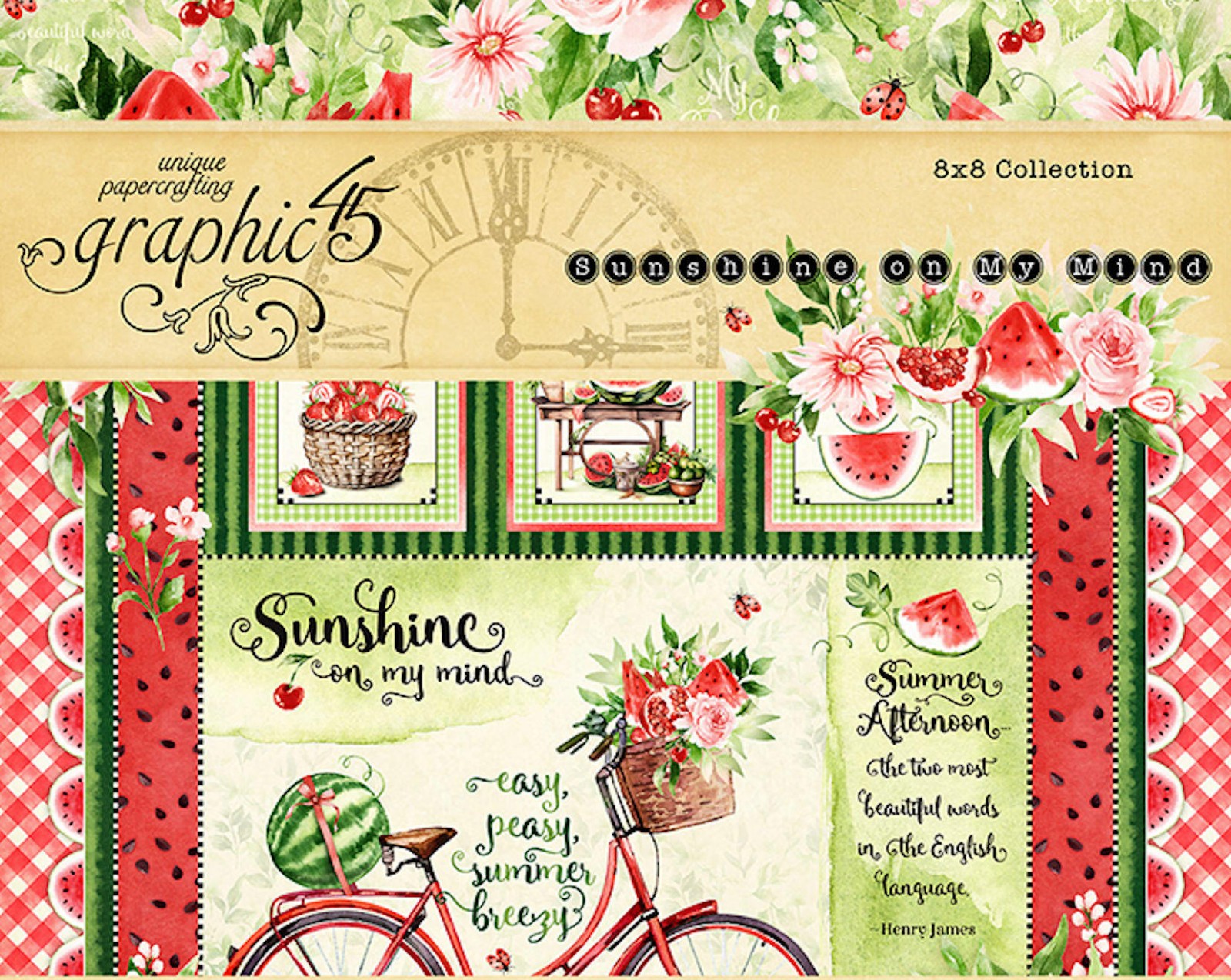 Graphic45 SUNSHINE ON MY MIND 8-PK 8x8 DOUBLE-SIDED PRINTED CARDSTOCKS