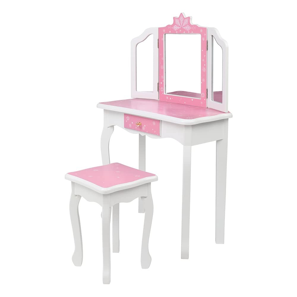 Vanity Table and Chair Set, Vanity Set with Mirror and Stool, Makeup Dressing...