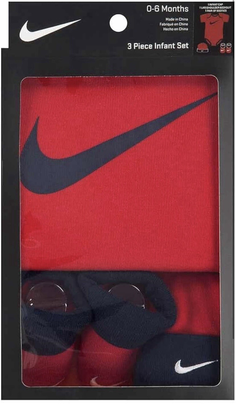 Nike Baby Bodysuit, Hat and Booties 3-PC Box Set 0-6 Months