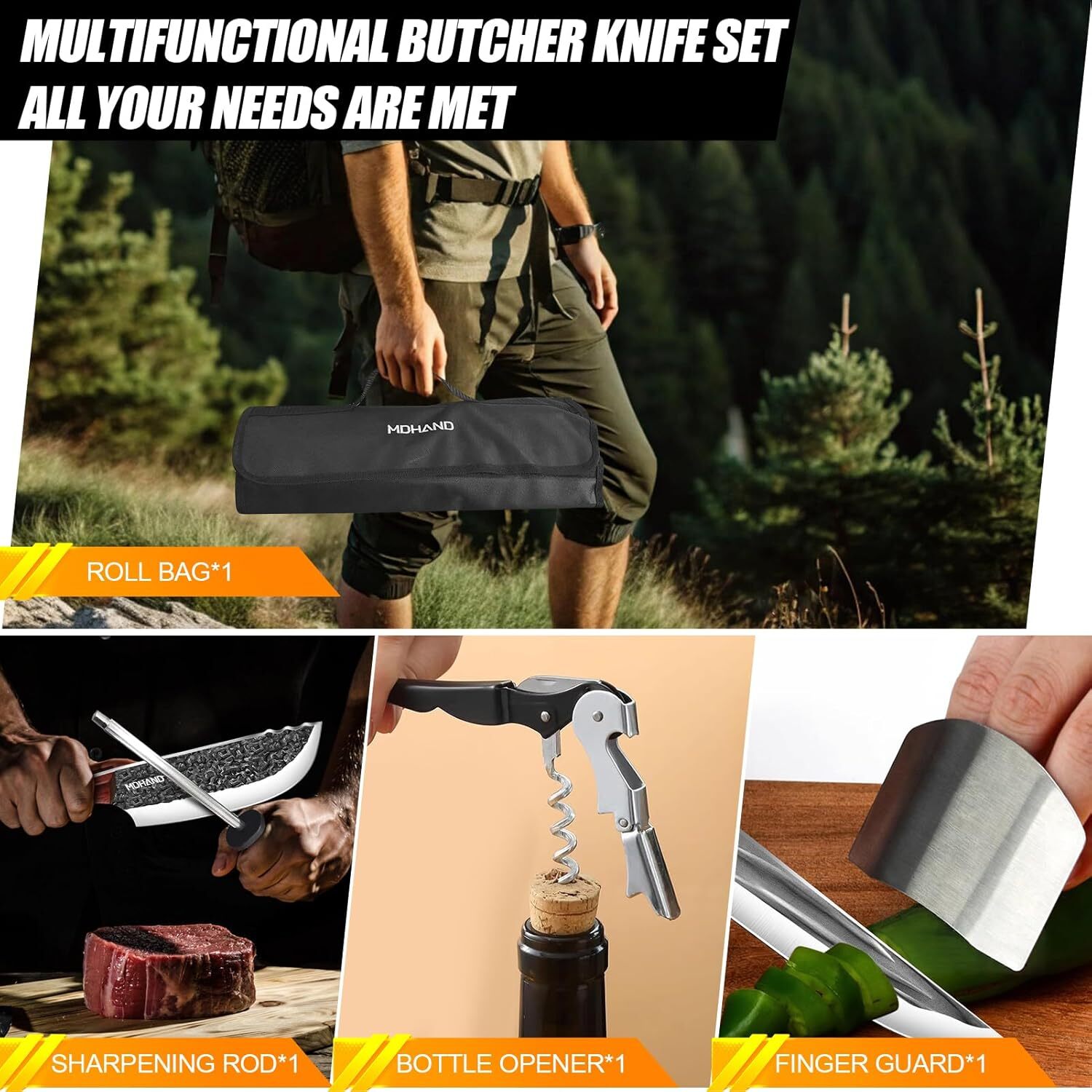 14PCS Butcher Knife Set, Chef Knife Set with Bag Hand Forged Kitchen Knife Set